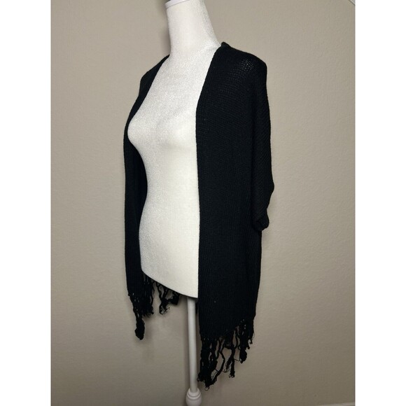 Women's Poof Open Front Sweater Cardigan with Crochet Trim and Fringe S/M - Picture 4 of 7